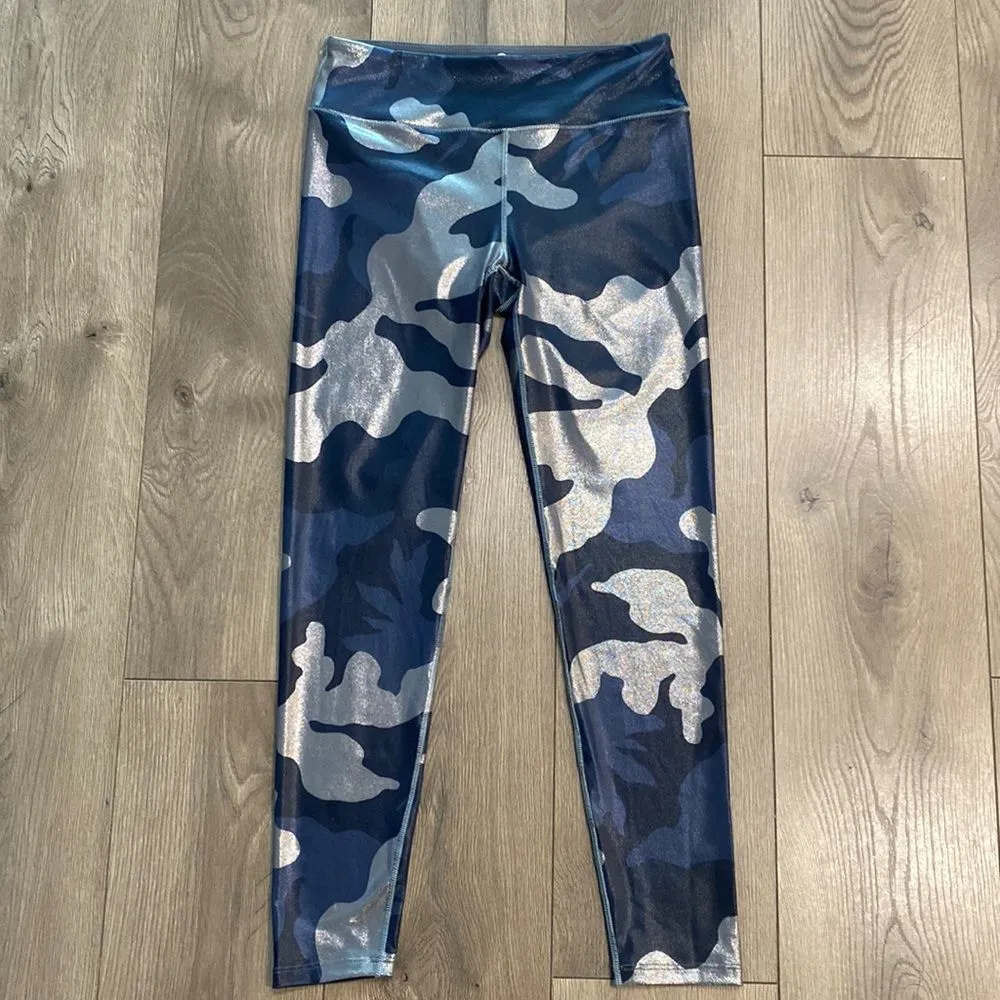 Noli Guerra Hi-Rise‎ Blue Metallic Camouflage Yoga Compression Leggings Medium - Image 3