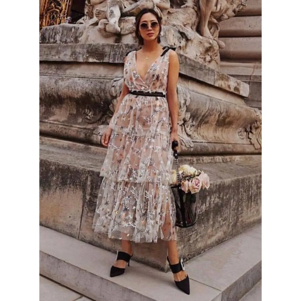 💕SELF-PORTRAIT💕 Star Mesh Embroidered Midi Dress ~ US 4 - Image 6