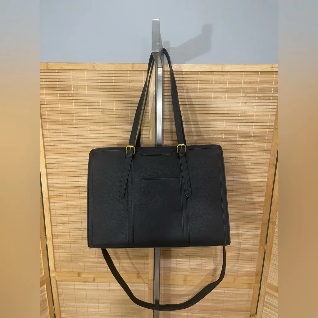 LOVEVOOK black leather laptop bag tote removable strap lots of storage space - Image 2