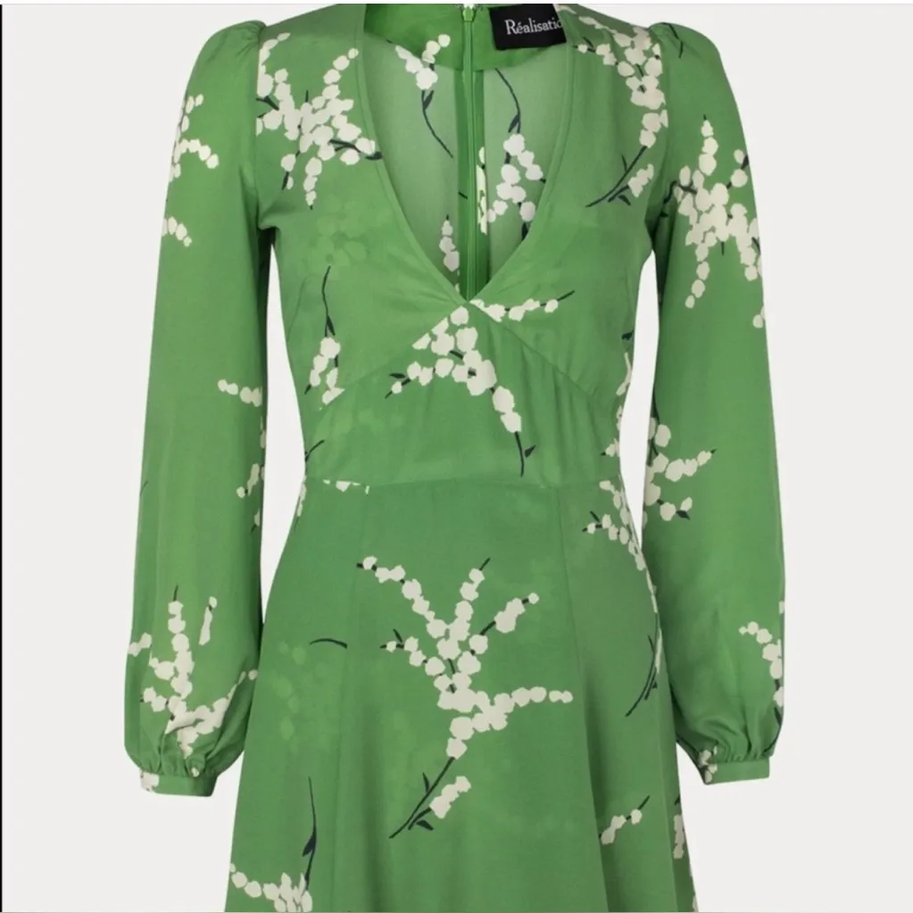 Realisation Par The Kate Loving Green Chic Green Floral Mini Dress women size M - Image 3