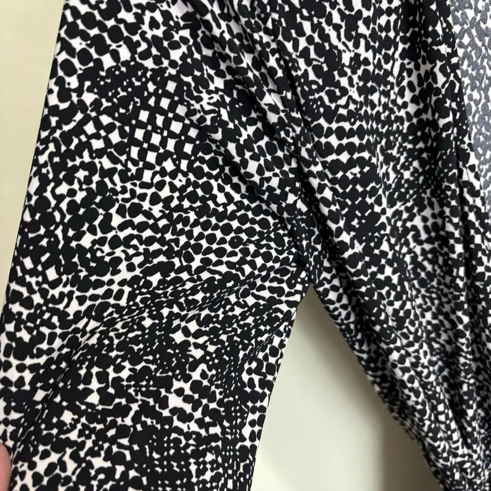 RALPH LAUREN Elbow Sleeve Midi Stretch Knit Wrap Dress Sz 10 Black White Print - Image 4