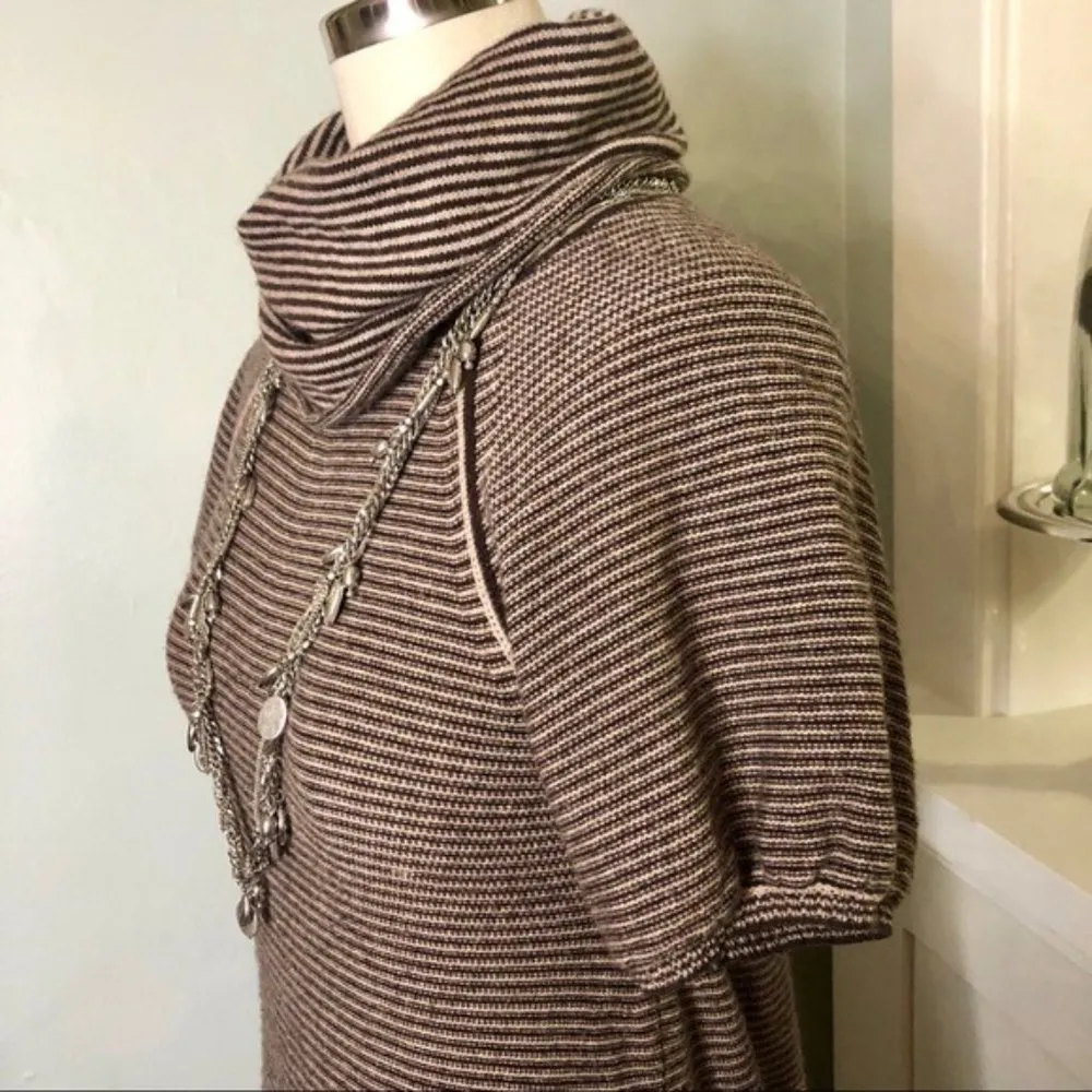 BCBGMaxAzria Cashmere Wool Striped Cowl Neck Sweater Dress Brown XS - Image 6