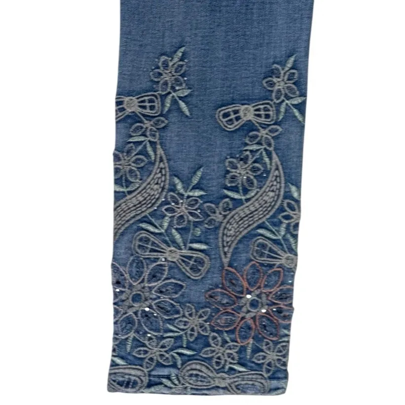 Y2K Jeans Embroidered Floral Cut Out Mid - Image 4