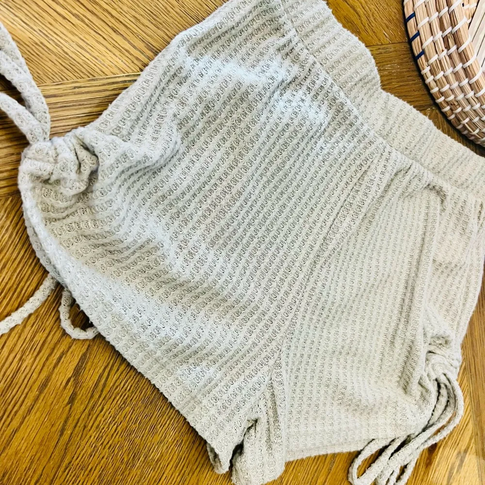 Beige Olive Waffle Knit Side Tie Beach Shorts Size Small 🐚 - Image 2