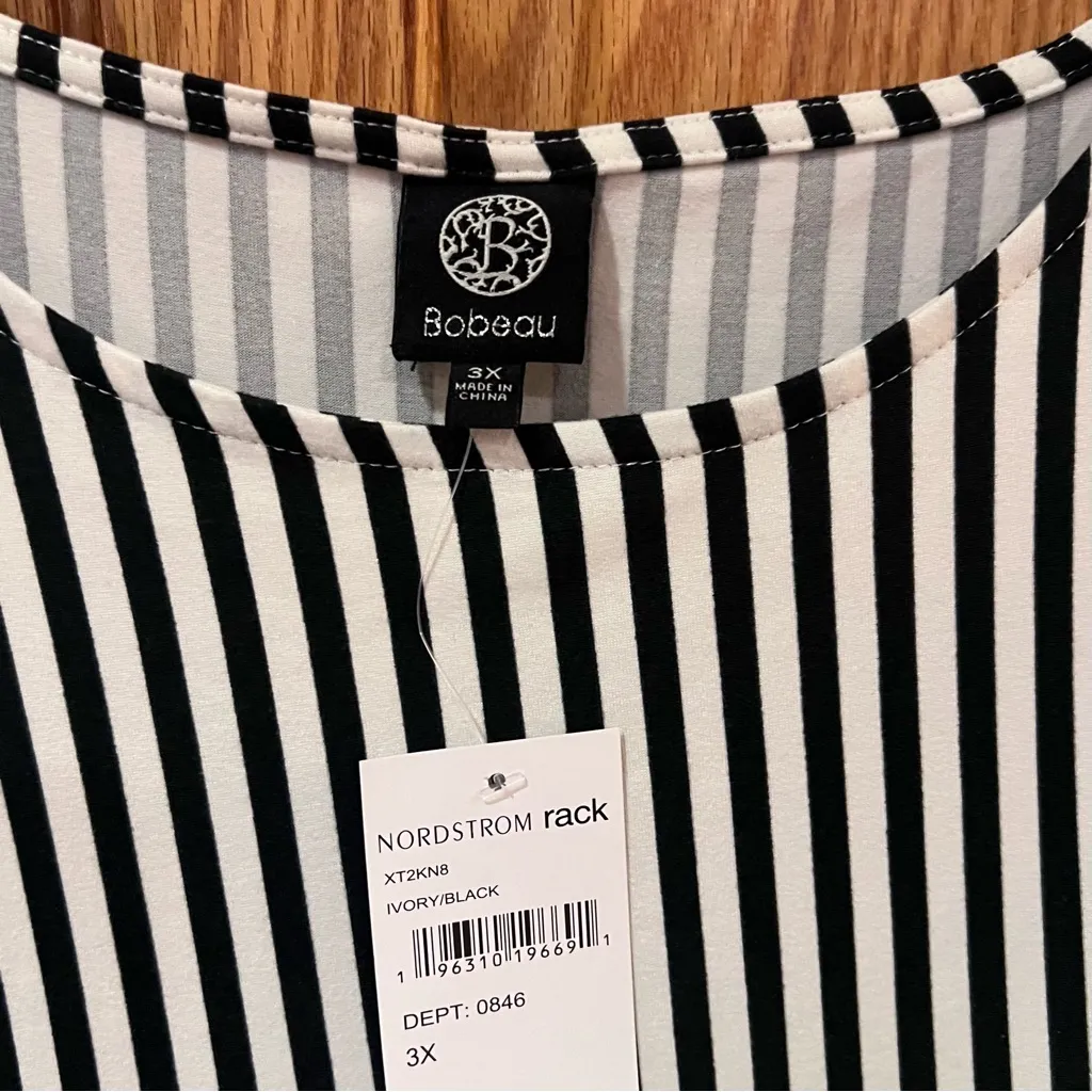 BOBEAU Vertical Stripe Flutter Sleeve Side Tie Top Black and Ivory‎ Size 3X - Image 8