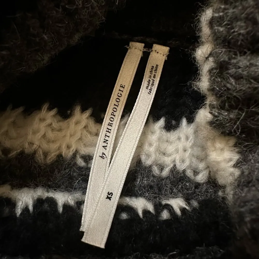 Anthropologie black, gray & cream striped knit turtleneck cropped sweater XS NWT - Image 7