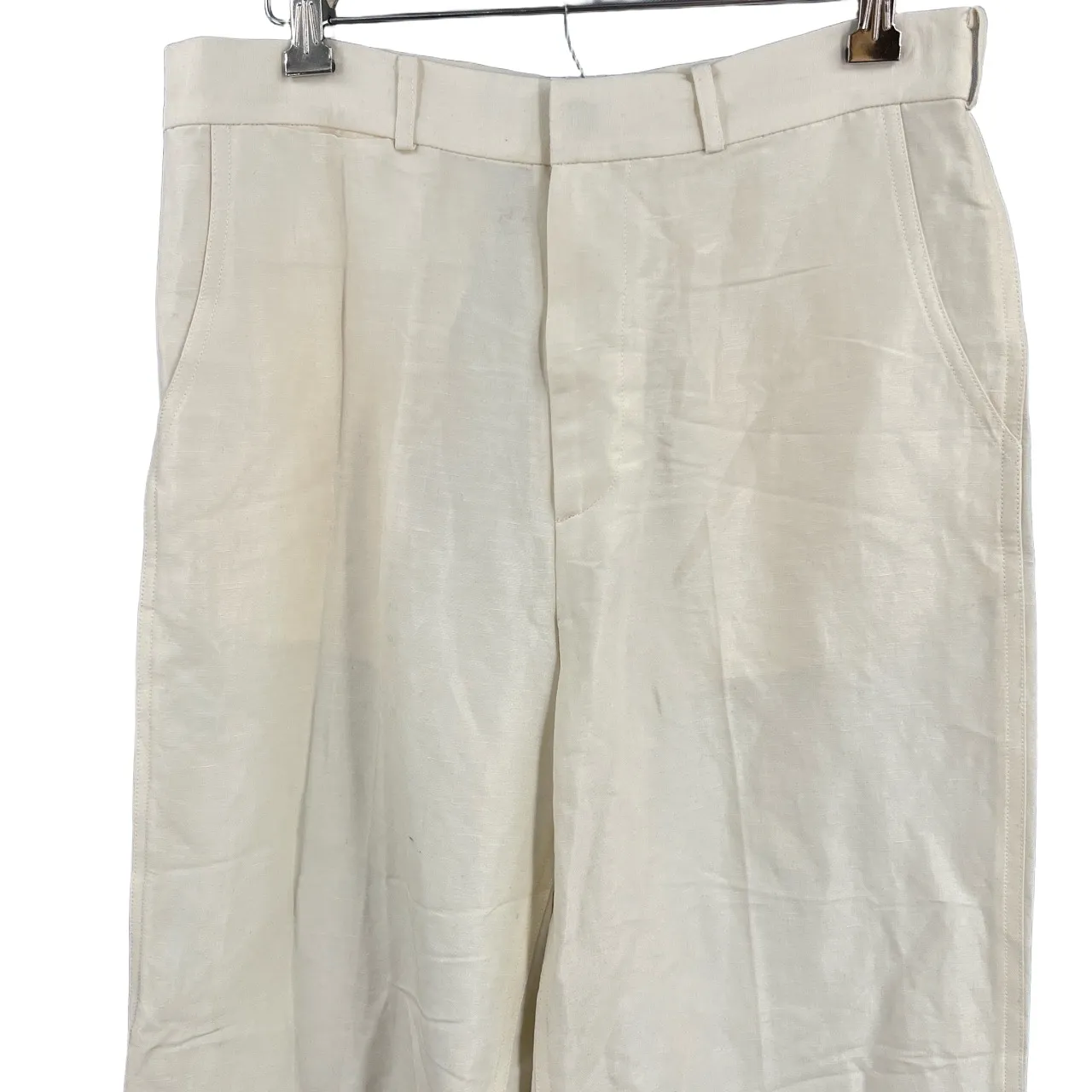 Ralph Lauren Purple Label Jamie Pants Cream Linen Silk Shimmer Wide Leg Approx 8 White - Image 2
