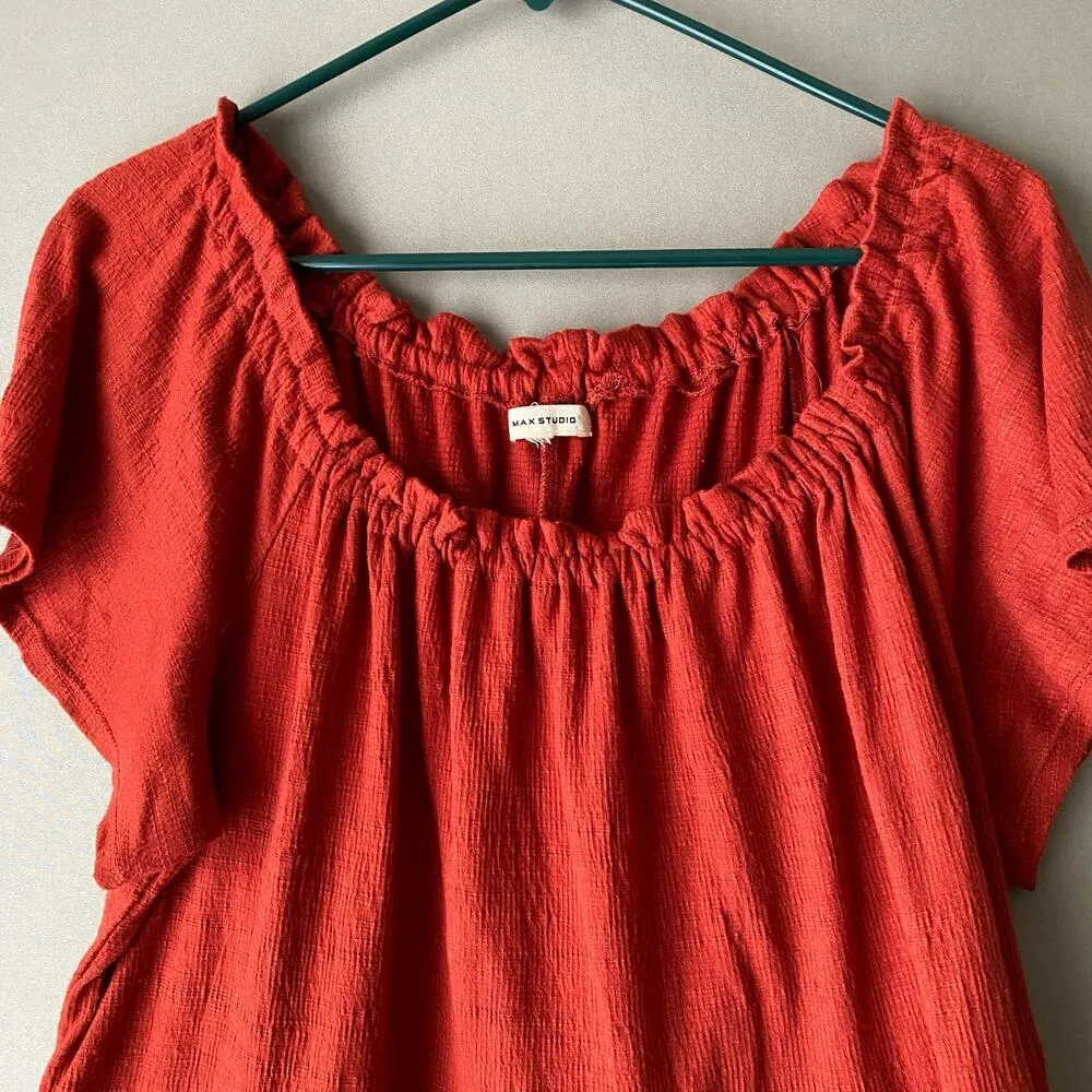Max Studio  sz M rust‎ orange boho prairie mini tent top - Image 2