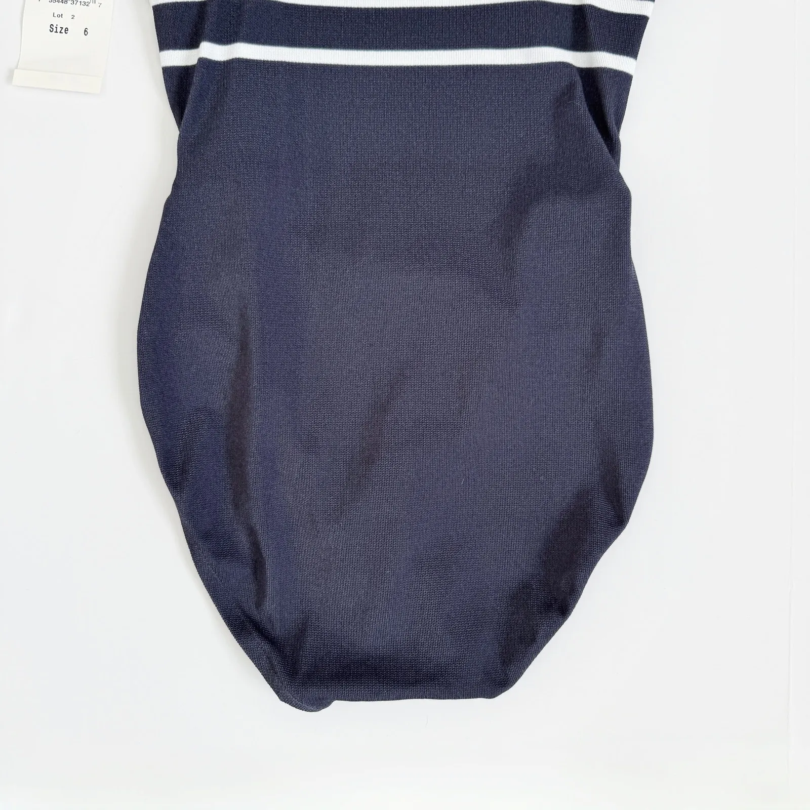 [Adrienne Vittadini] Navy Charcoal Striped Vintage Y2K Belted Swimsuit NWT Sz 6 - Image 5