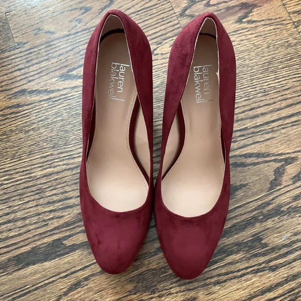 Lauren Blackwell Cecily Suede Burgundy High Heel Pumps Sz 10 Red - Image 3