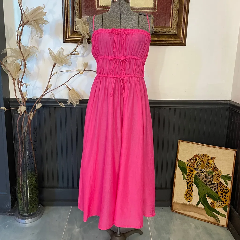 J. Crew Tie Front Voile Organic Cotton Pink Midi Dress - Sz M 🧡🎀 - Image 4