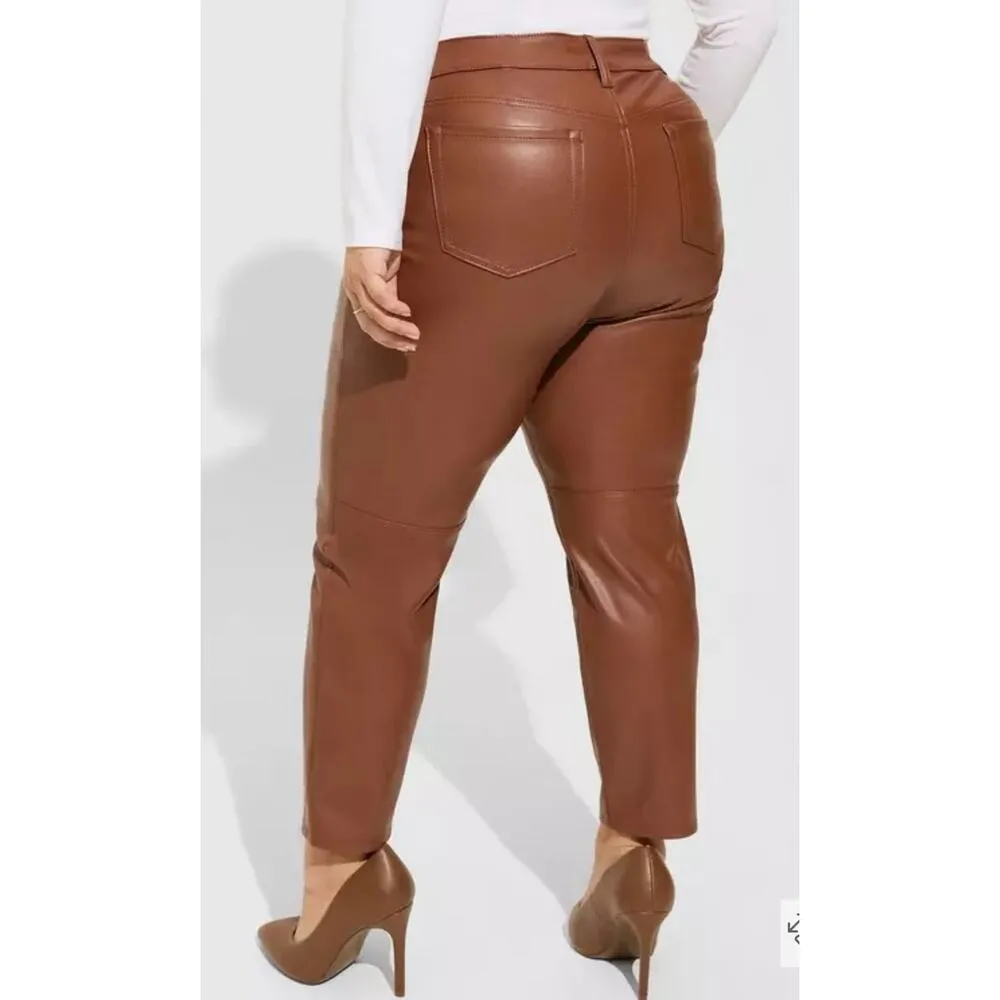 Torrid Plus Size Perfect Skinny Vegan Leather Mid Rise Pant in Root Beer Size 16 - Image 4