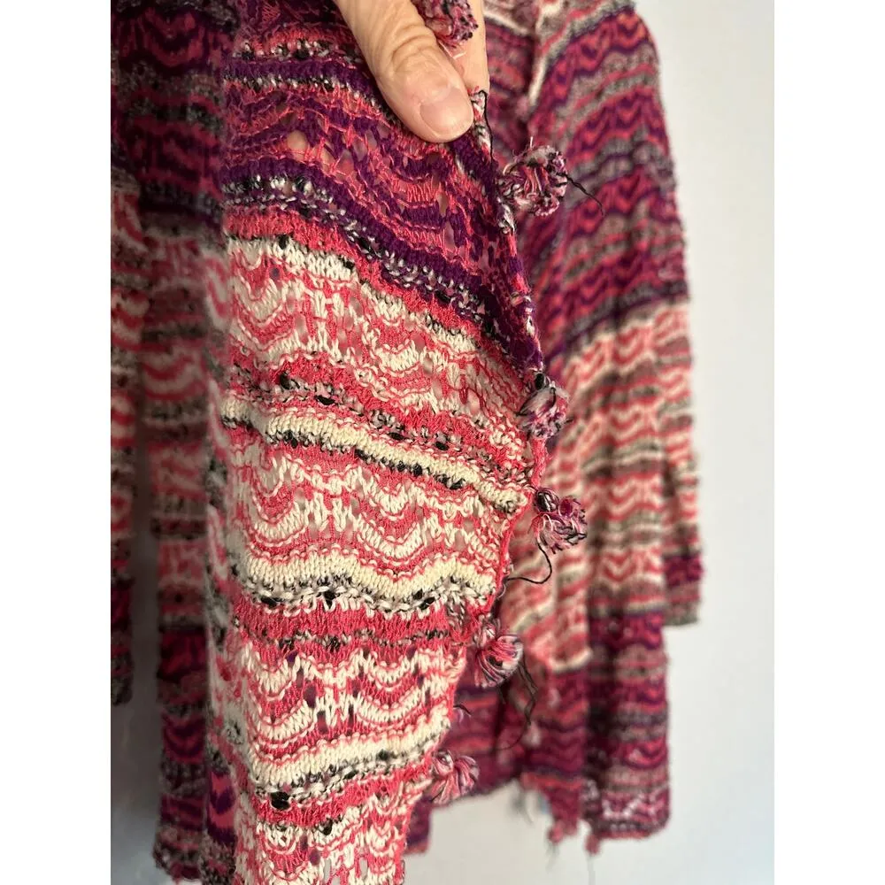 Anthropologie Moth Kasimira Open Knit Cardigan Pom Poms Pink Spring Lightweight - Image 5