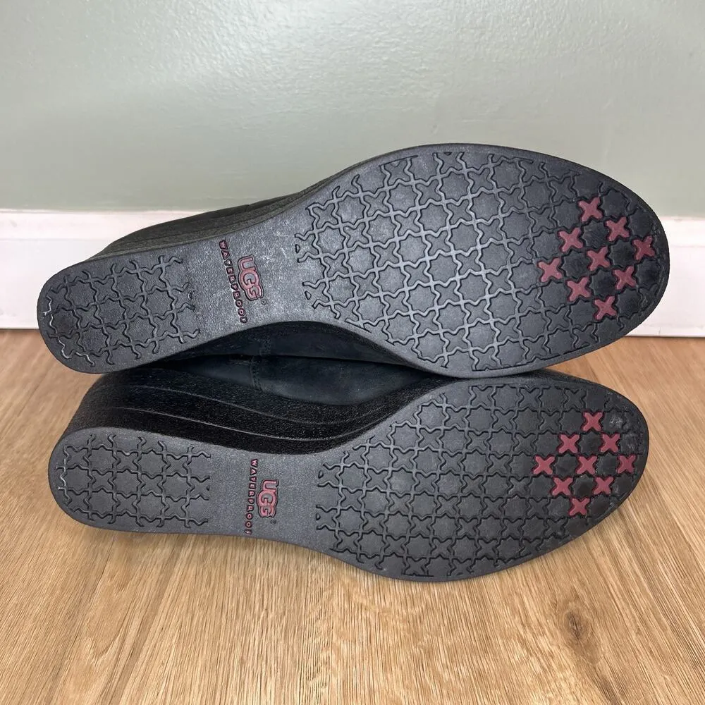 Ugg Womens 10 Emalie Ankle Boots Waterproof Leather Wedge Black Zipper Buckle - Image 7