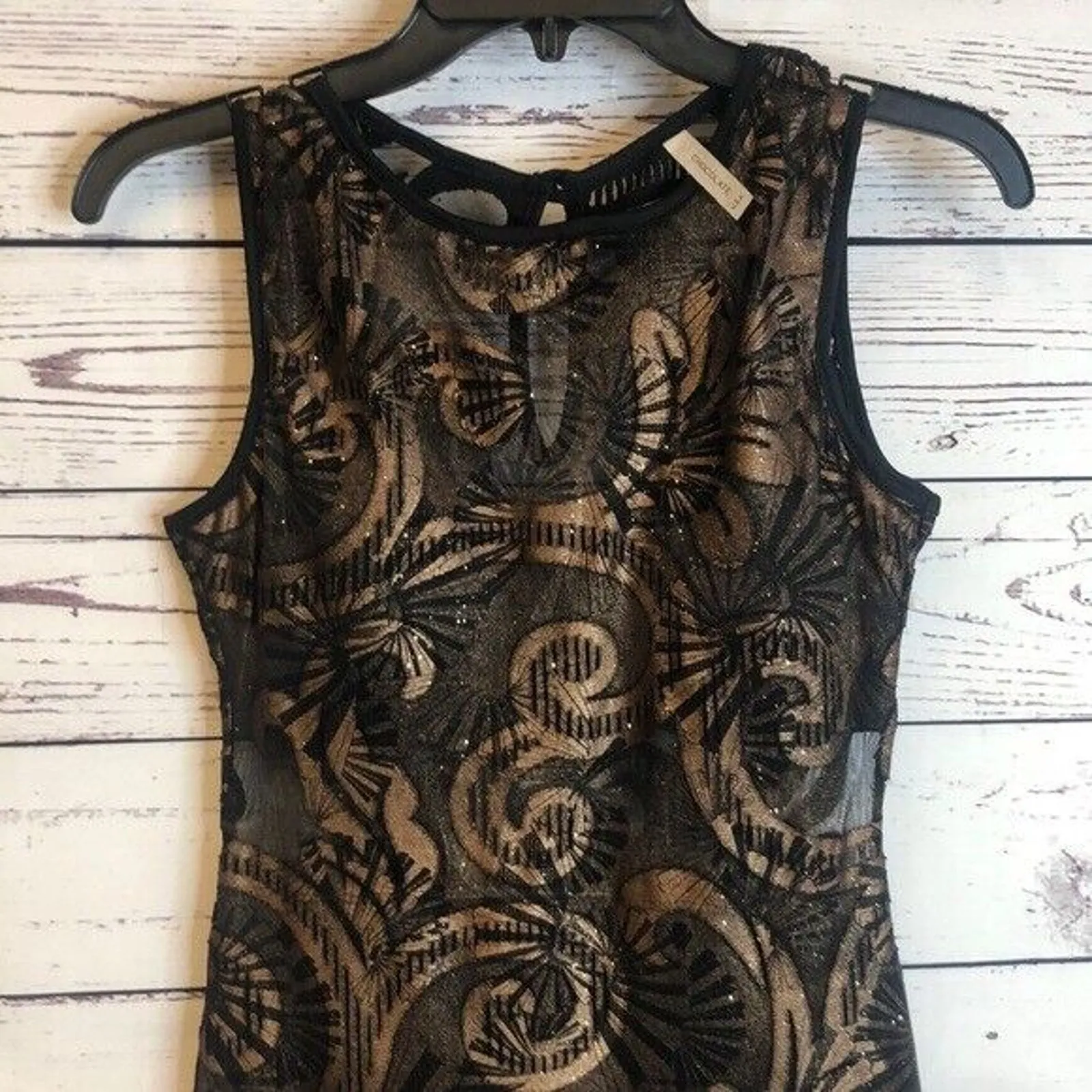 Chop plate‎ mesh semi sheer gold glitter dress Women’s Size S Small - Image 2