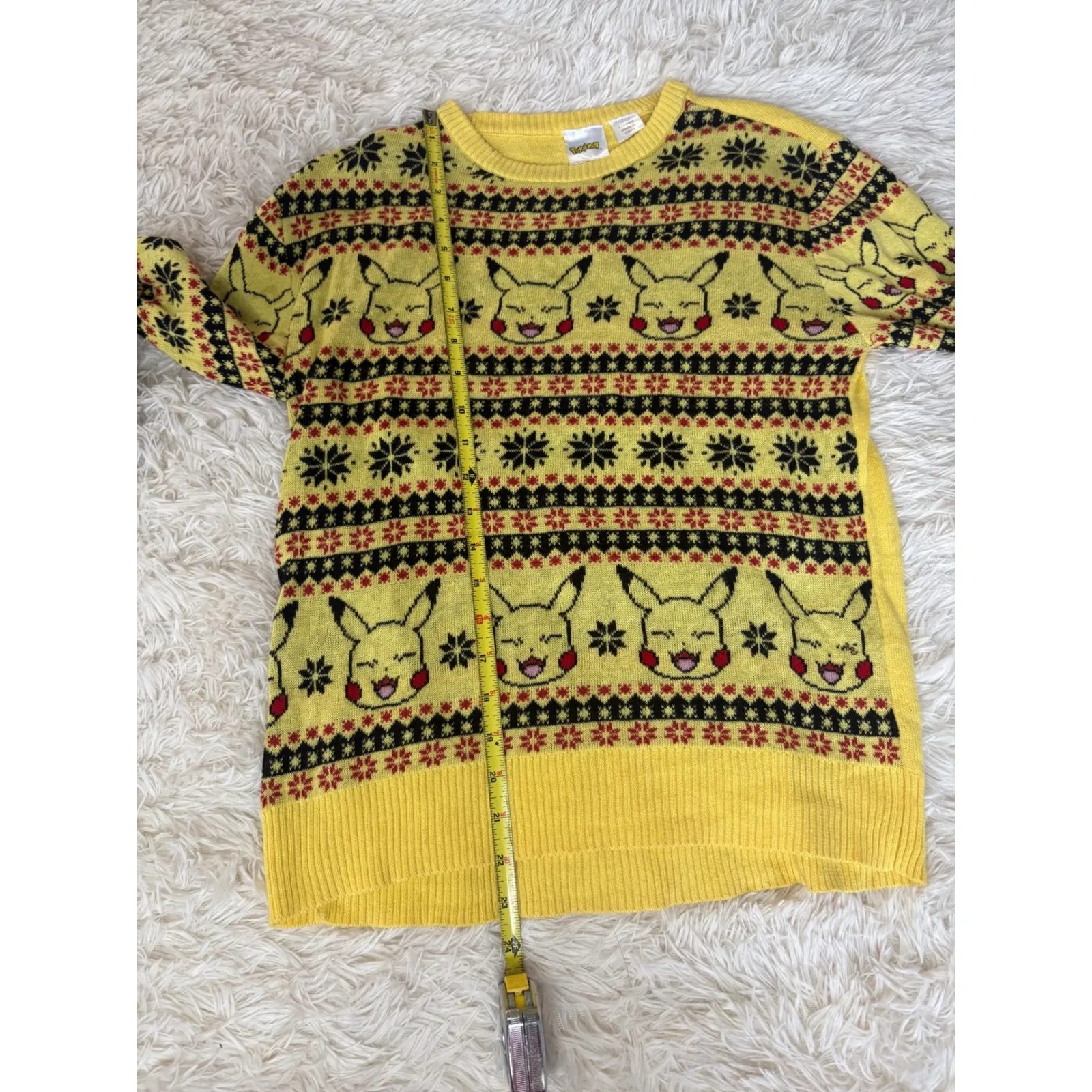 Vintage Pokemon Pikachu Yellow Ugly Christmas Sweater Crew Neck Holiday Large L - Image 5