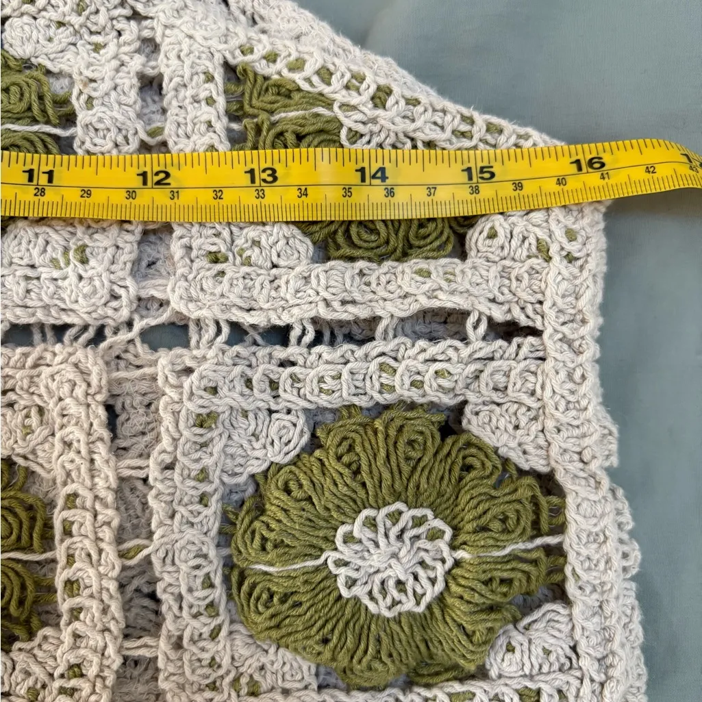 Source Unknown  Crochet Crop Top - Cream and‎ Green Est. Small EUC - Image 5