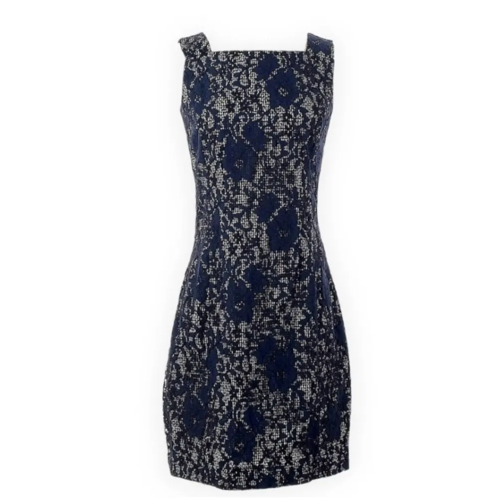 Etcetera Navy Blue Floral Lace & Gingham Check
Cotton Pencil Sheath Dress XS 2 - Image 3