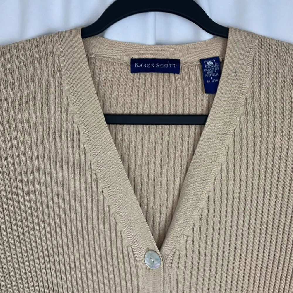 Karen Scott tan long sleeve cardigan sweater woman’s size large - Image 2