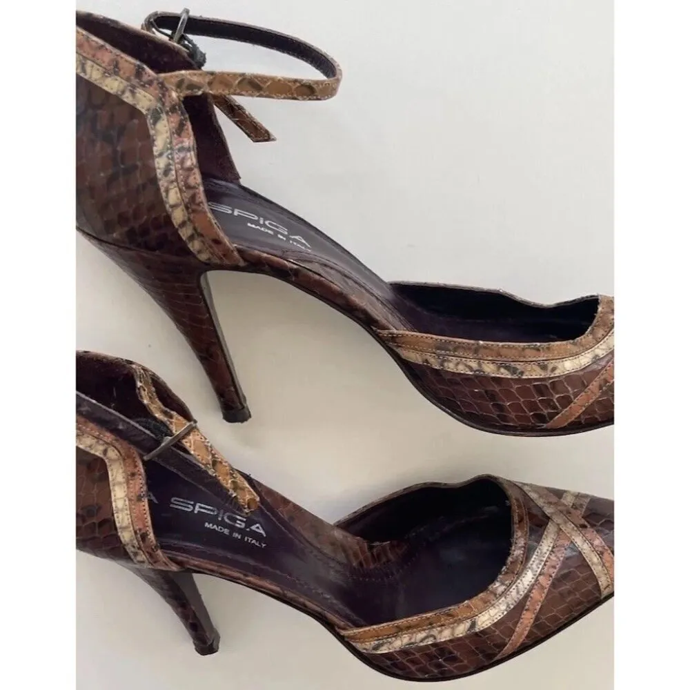 Vintage Via Spiga Snake Skin Leather Brown Multicolor Women’s Sz 8 Italy RARE - Image 9