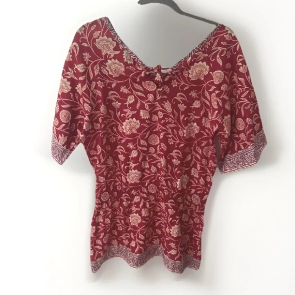 WORLD MARKET Divya Boho Blouse Top Size S/M Red Floral Beachy 70s Retro Festival - Image 10