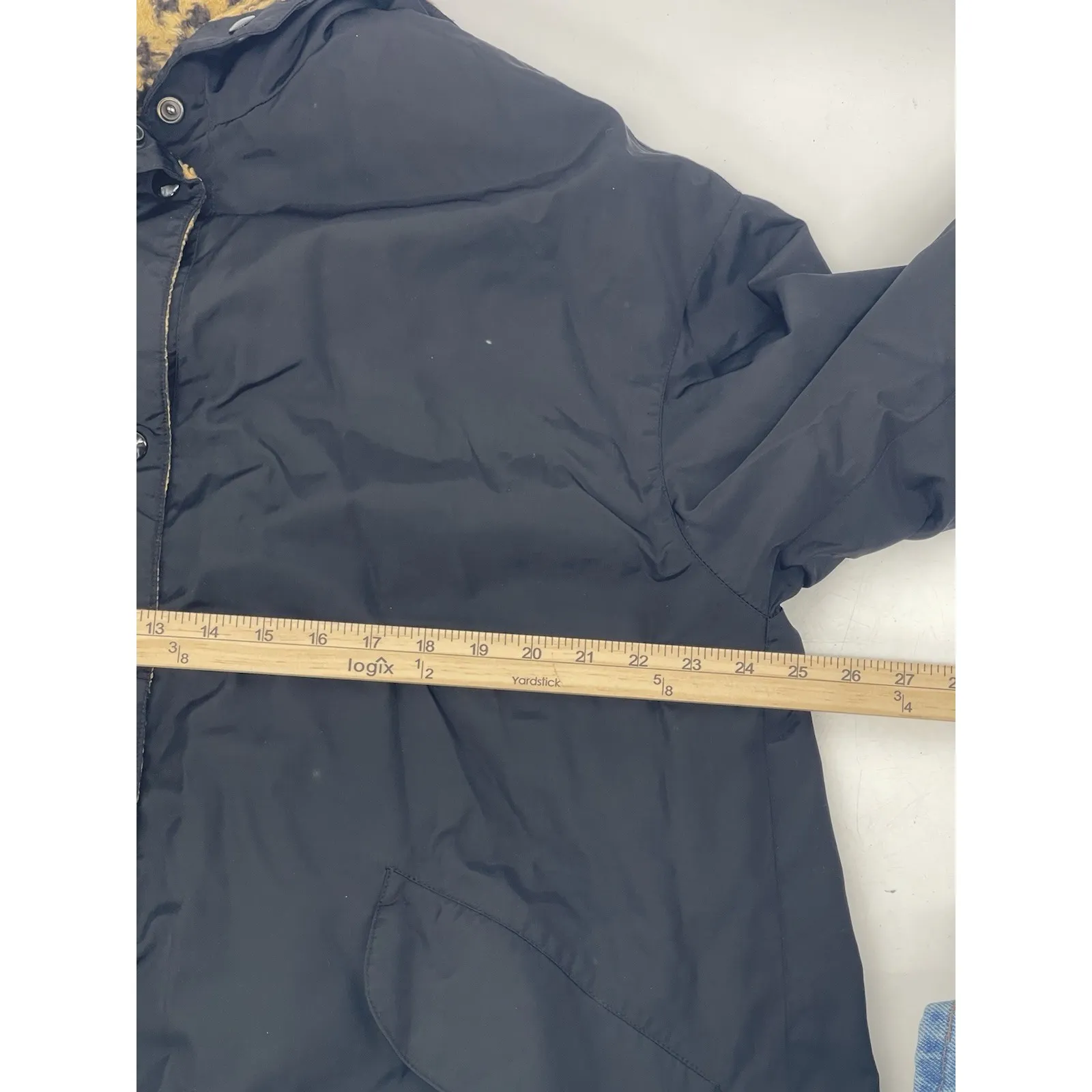 Vtg Gallery Womens Black Trench Coat Jacket Cheetah Liner Hood Outerwear Size M - Image 6