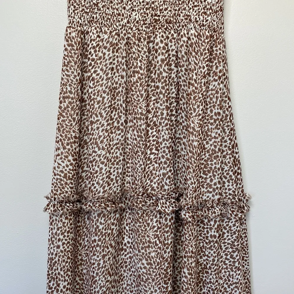 1.State Animal Print Chiffon Smocked Mock Neck Dress in Brown Taupe - Image 5