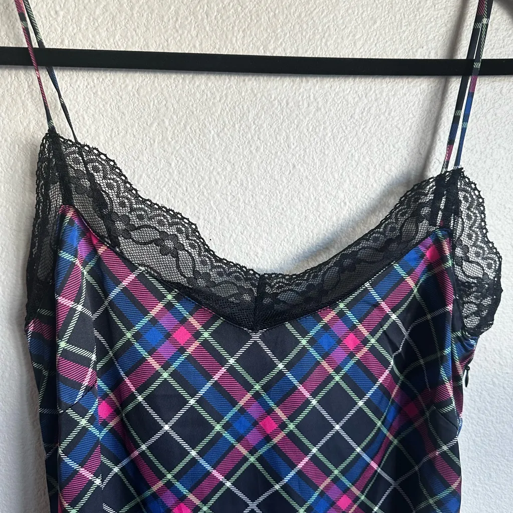 Current Mood Plaid Mini Dress with Black Lace - Image 4