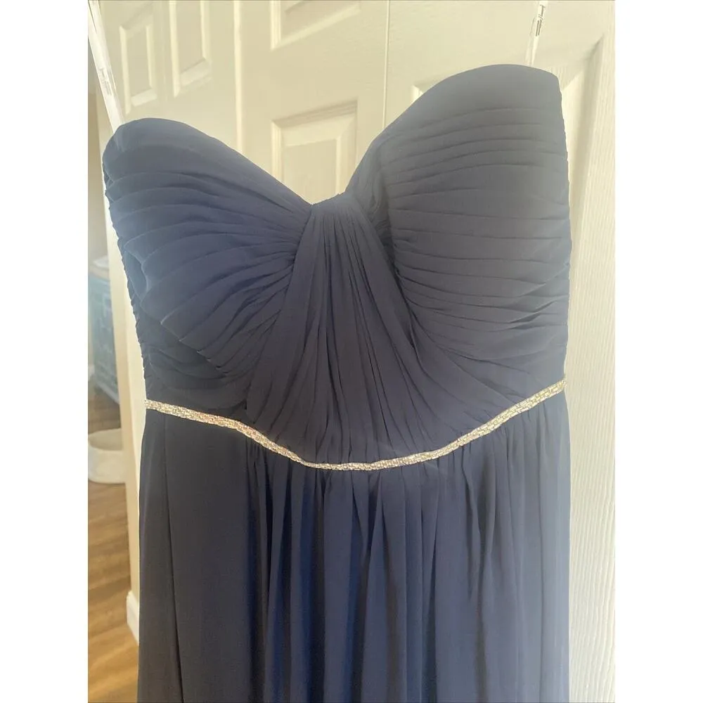 Alfred Sung Chiffon strapless midnight navy formal dress size 2 prom wedding NEW - Image 4
