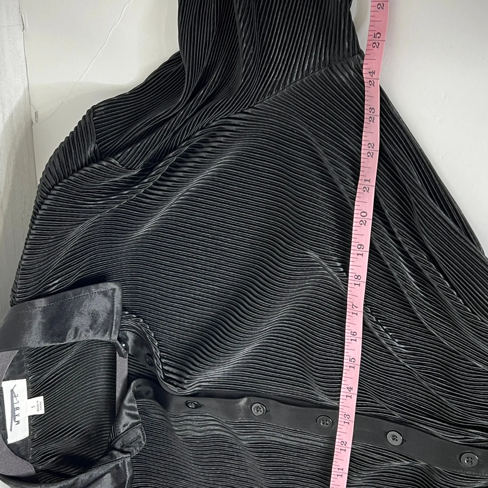 Mable Disco Plisse Mini Button Down Shirt Dress Black Size Small - Image 6