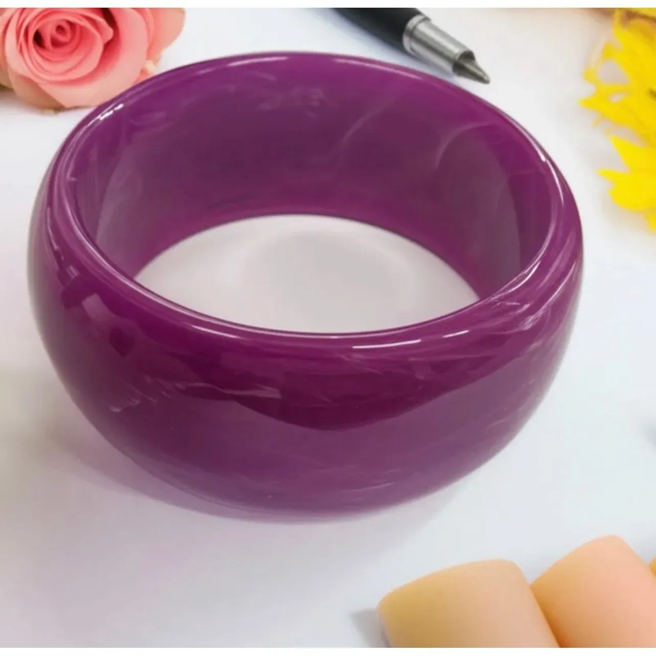 NWT Bundle 2‎ Chunky Resin Bangles Retro Vintage Style Brown & Purple - Image 2