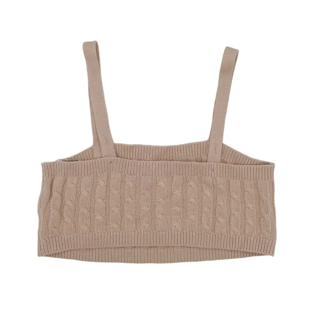 525 America Revolve Cable Knit Tiny Tank Cropped Top in Oat Tan Size Large - Image 5