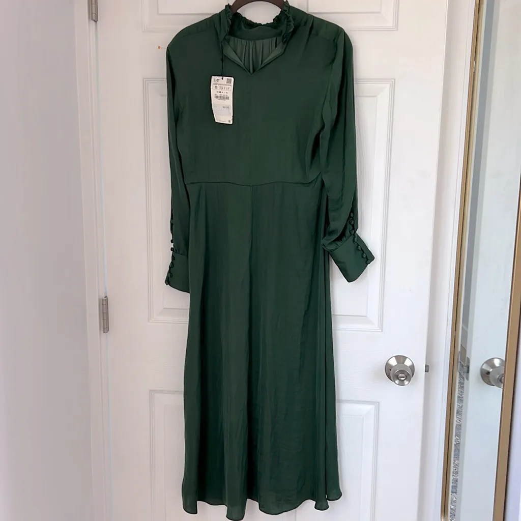 NWT ZARA Elegant Satin Long Sleeve Mock Neck Midi Dress Size Small $80 - Image 8