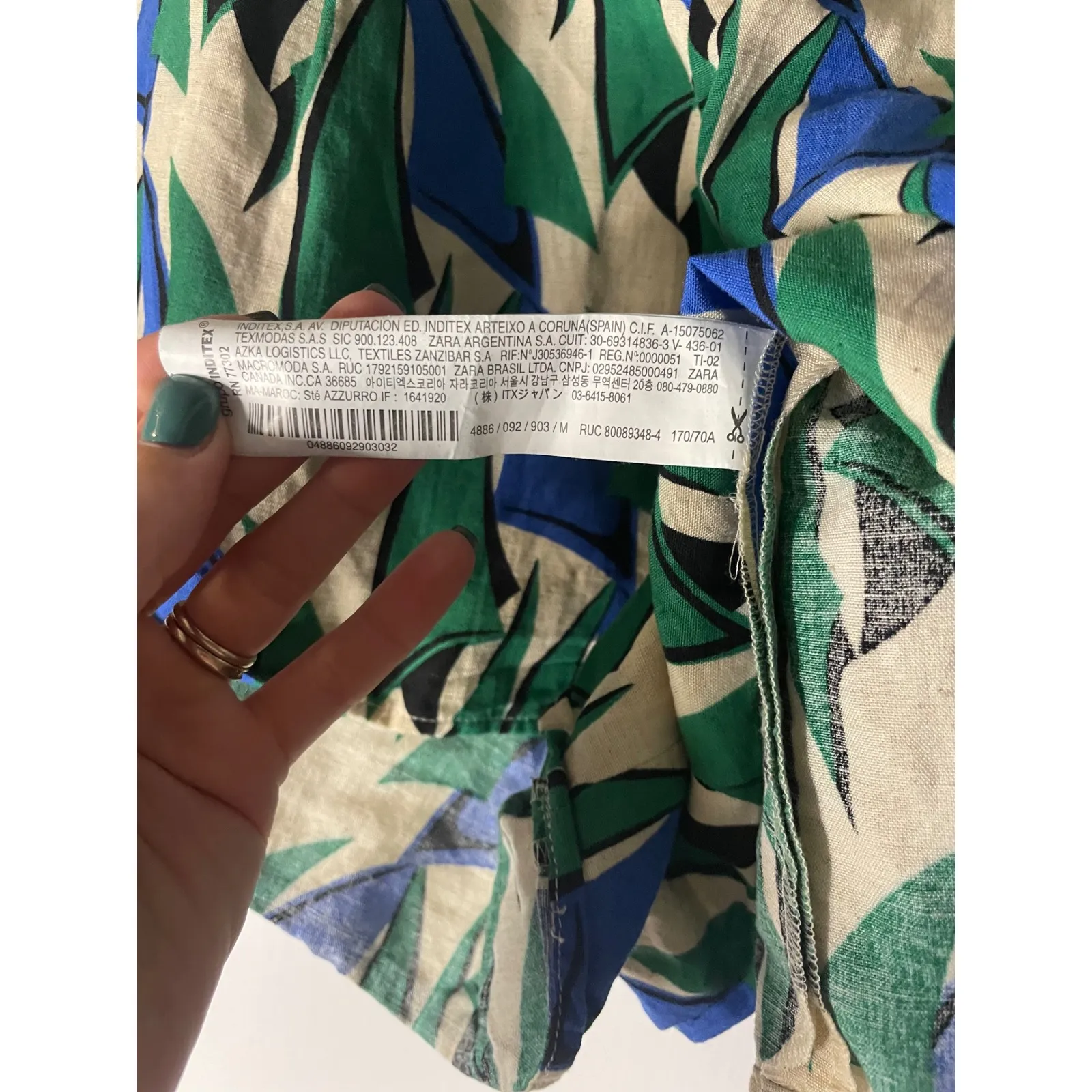 Zara Green Blue Leaf Print Pleated High Waist Shorts Women's‎ Medium - Image 2