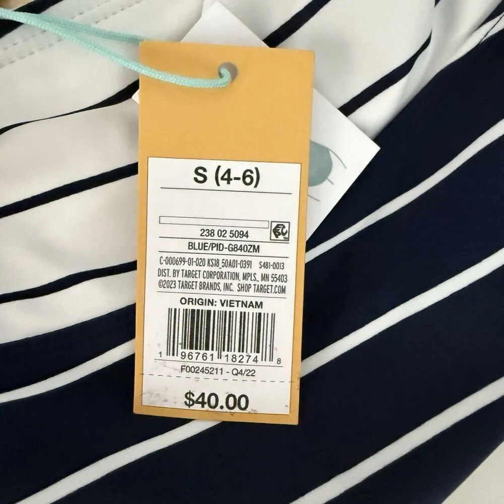 Kona Sol Navy Striped V-Neck Full Coverage One Piece Swimsuit Size S (4-6) New! - Image 8