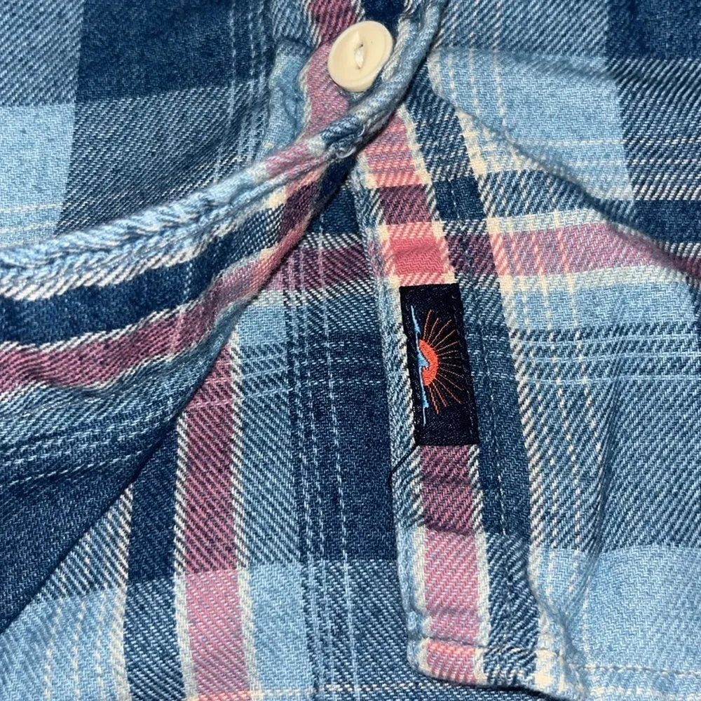 Faherty Seasons Workshirt Long Sleeve Button Up Light‎ Indigo Sand Plaid Medium - Image 8