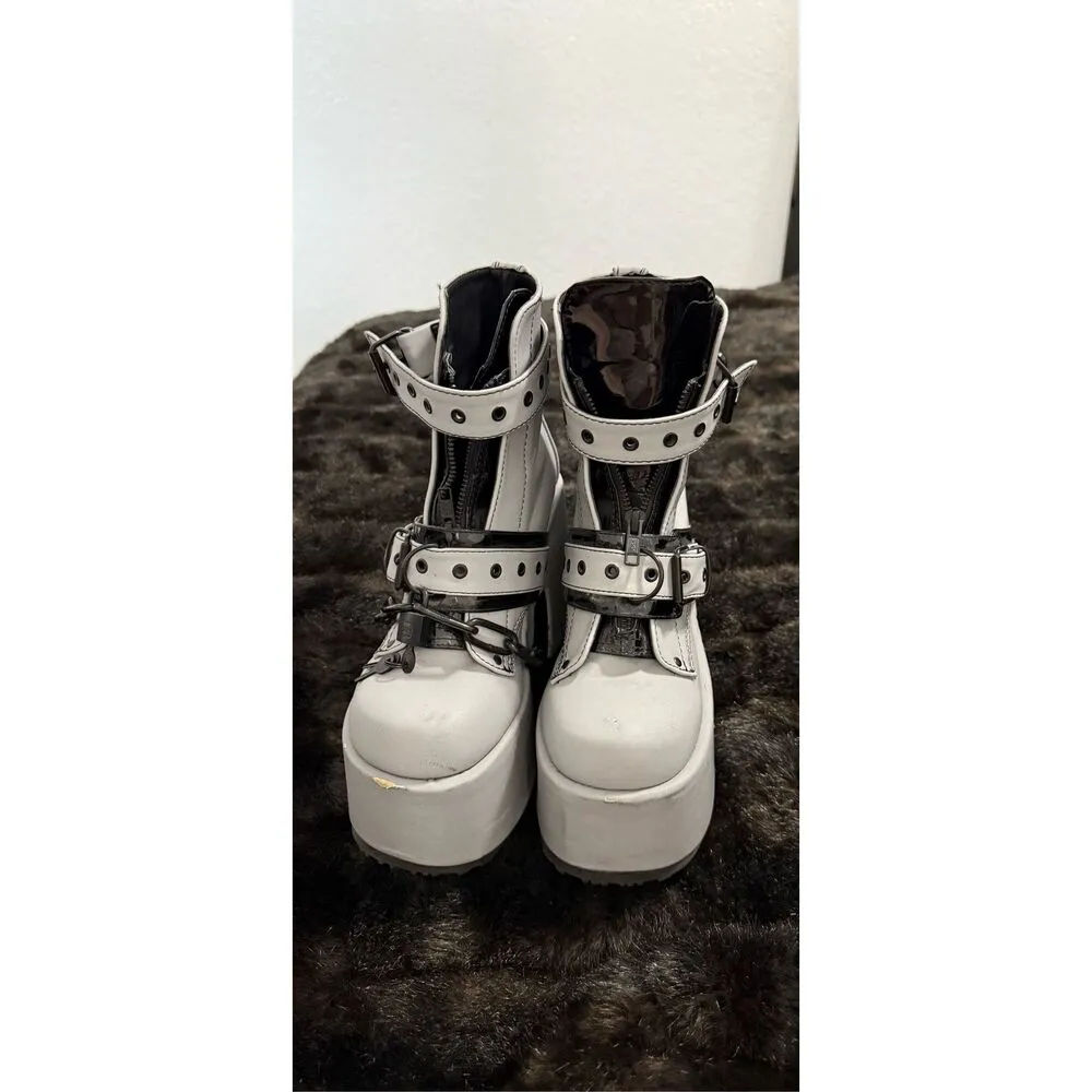 Pleaser Demonia 5" Chunky Heel Lace Up Ankle Boots Women Shoes Camel 8 - Image 2