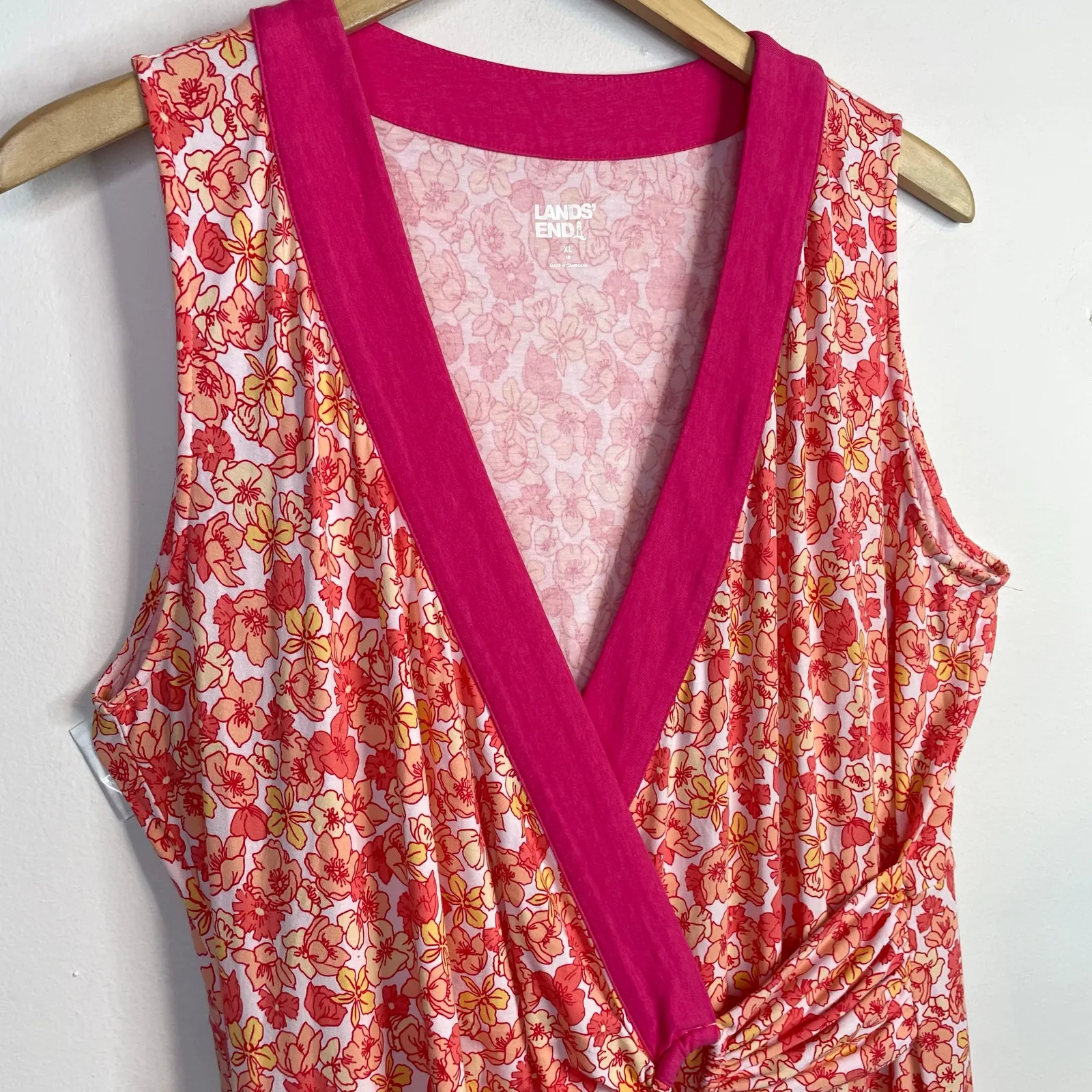 Lands End Surplice V Neck Sleeveless Floral Maxi Wrap Dress Pink Womens XL 18 - Image 4