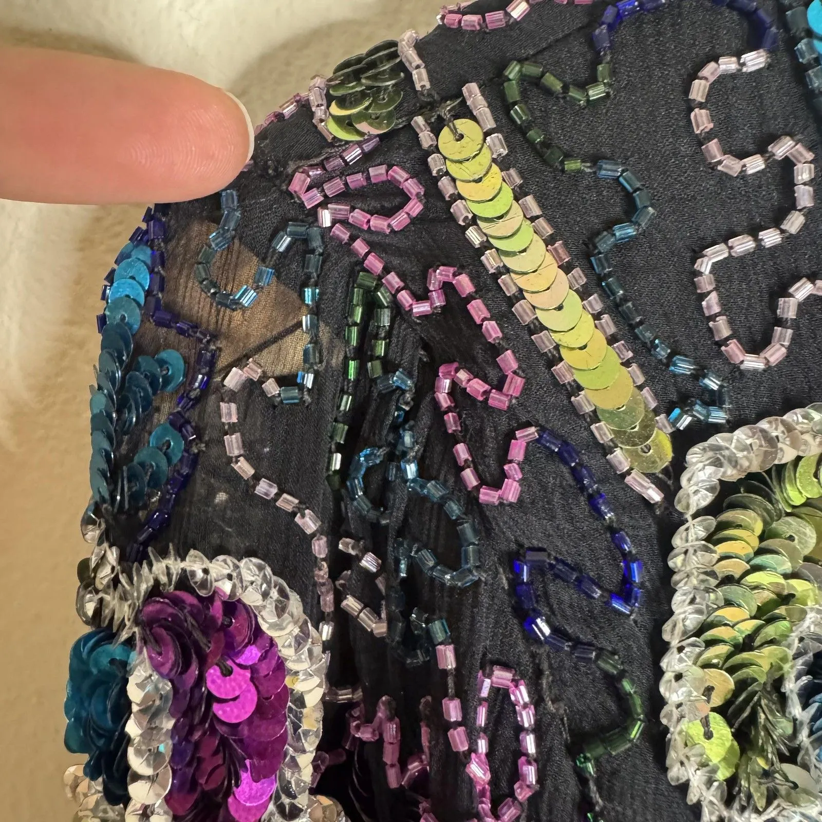 Vintage Swee Lo Dress Womens Small Black Sequin Beaded Cocktail Short Sleeve 90s - Image 12