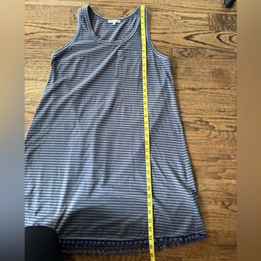 Sundry Striped Tassel Navy Blue Mini Dress Cotton Sleeveless S 2 shift Tshirt - Image 5