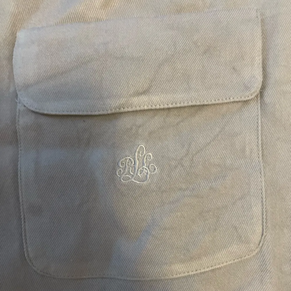 RALPH LAUREN Silk Button Front Collared Embroidered Pocket Sleep Top Size 14 - Image 6