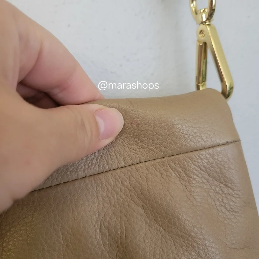 Margot Robbie Fold Over Taupe Leather Crossbody Bag - Image 10