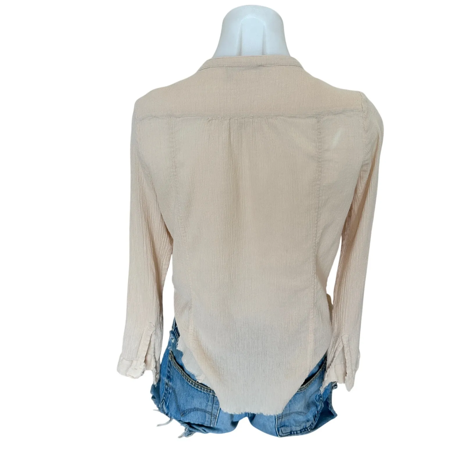 Zadig & Voltair Beige Gauze Henley Top LARGE Crinkle Cotton Designer $158 - Image 2