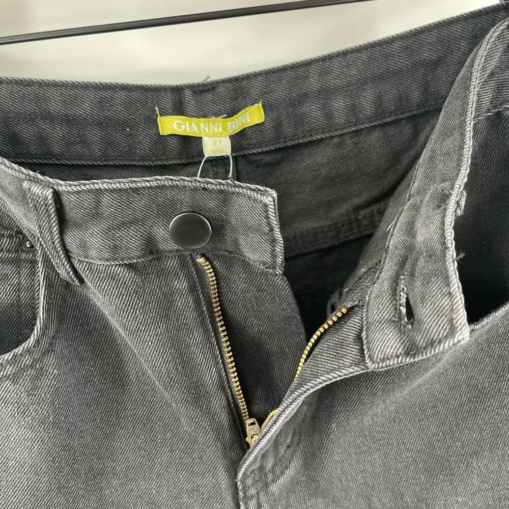 GIANNI BINI Jeans Denim Size 27 Stella Raw Hem Gray Black 100% Cotton Crop NWT - Image 8