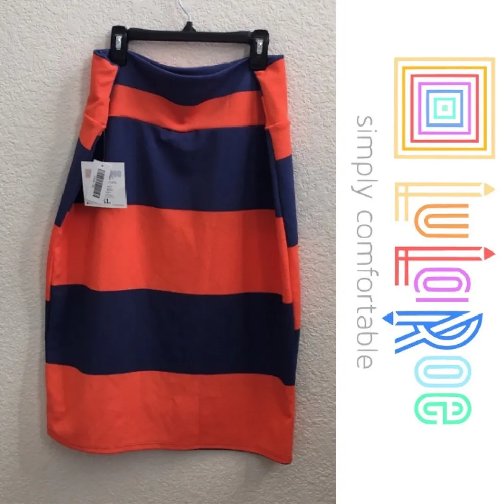 LuLaRoe Cassie Orange/Blue Stripe Skirt 2XL - Image 3