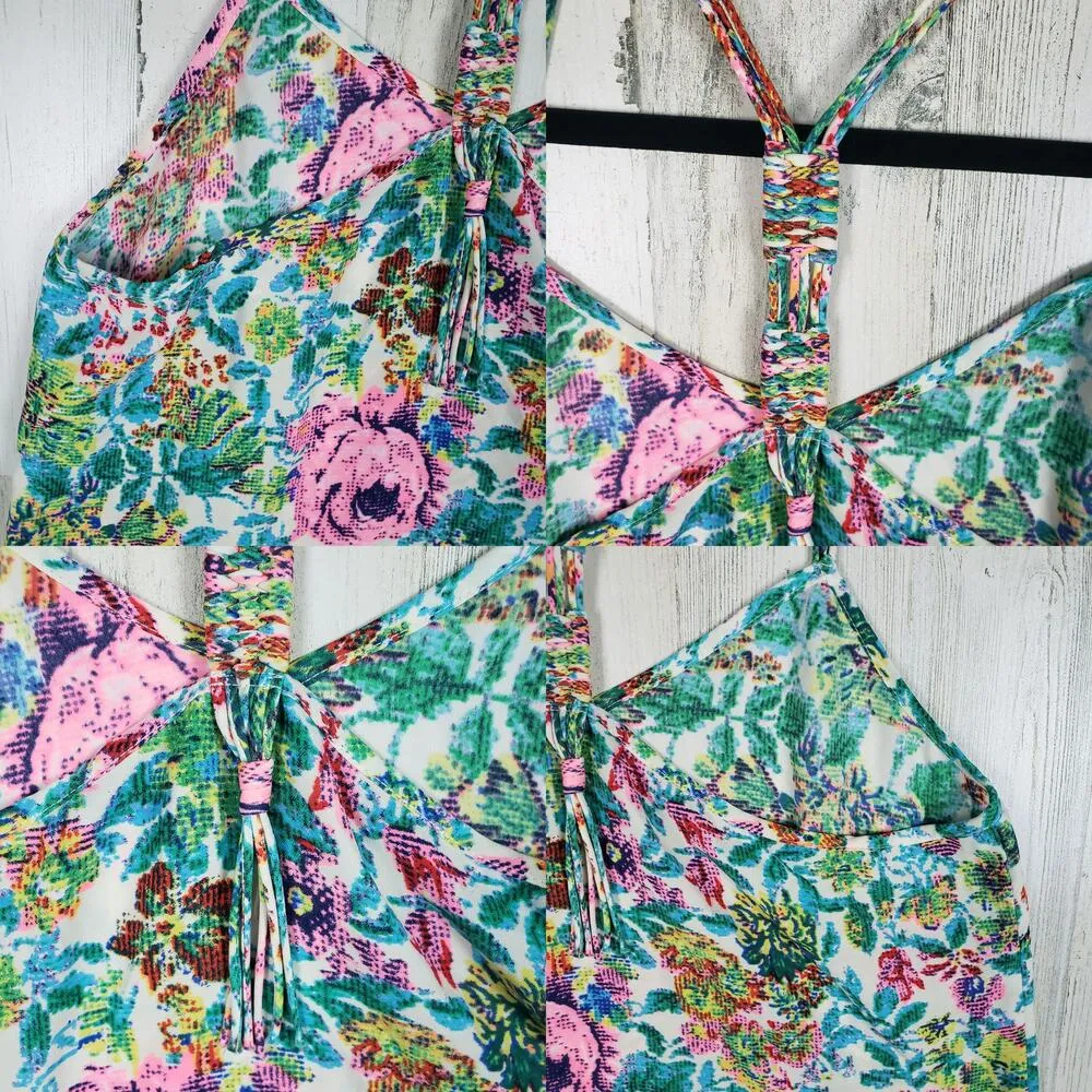NWT Color Block Floral Printed Fringed Racerback Tank Top Women's Size Large - Image 9