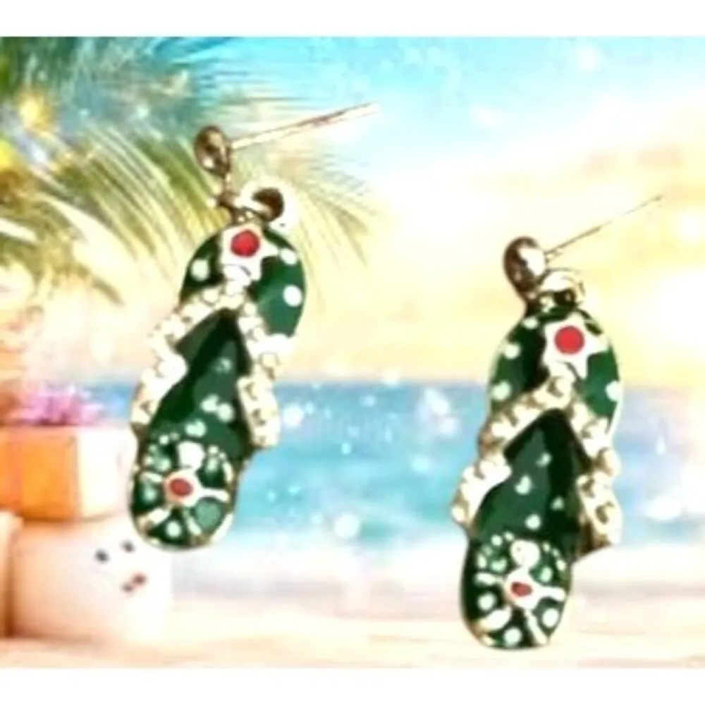 Christmas Flip Flop Earrings Thongs Dangle Posts Beach Cruise Island Va… Green - Image 3