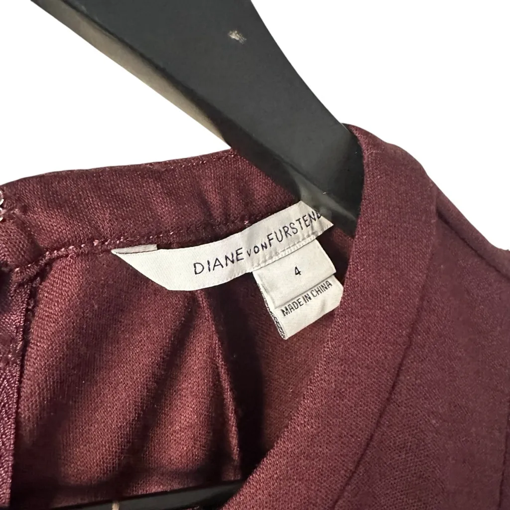 DVF Diane Von Furstenberg Wool Sheath Dress 4 Burgundy Wine Winter Work Party - Image 8