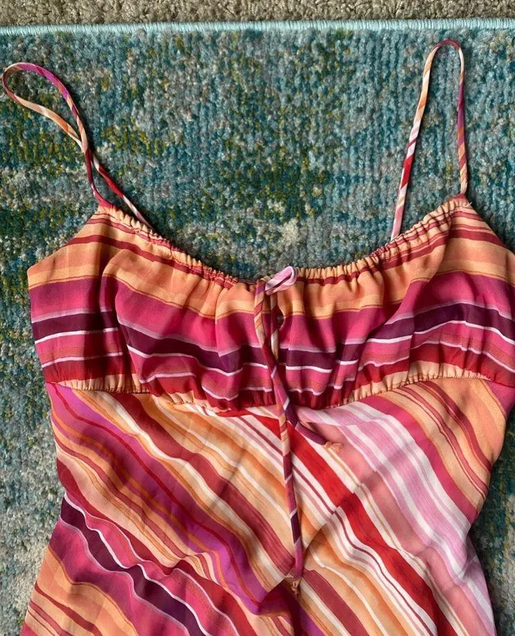 Vintage 90s Y2K La Belle pink barbiecore candy striped midi dress, size 11 Multiple - Image 4