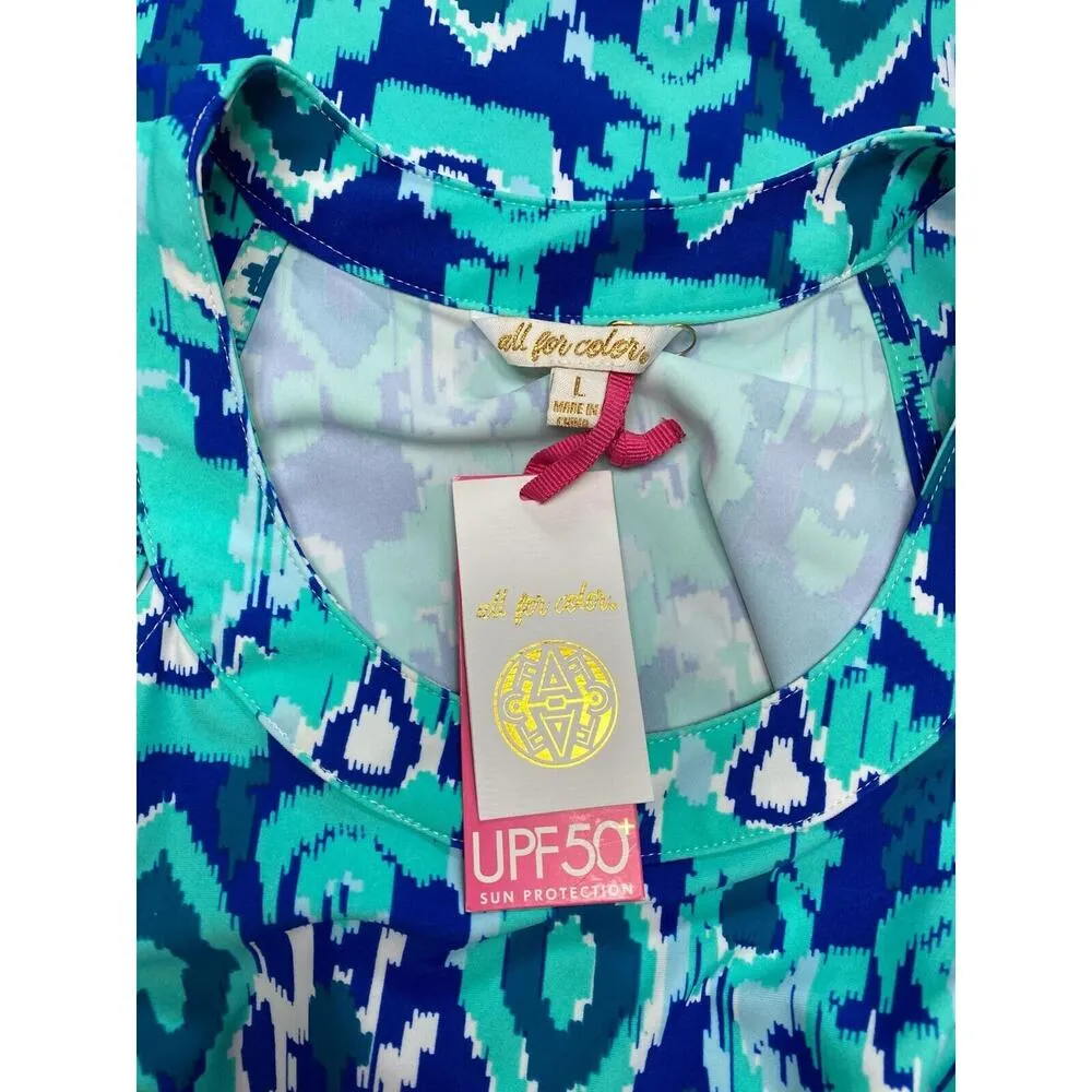 All For Color Women's Bahama Blue Seaview Court High Neck Shift Dress Sz L NWT - Image 8